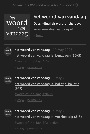 Screenshot of the feed style version 0.16 used for an RSS feed in dark mode
